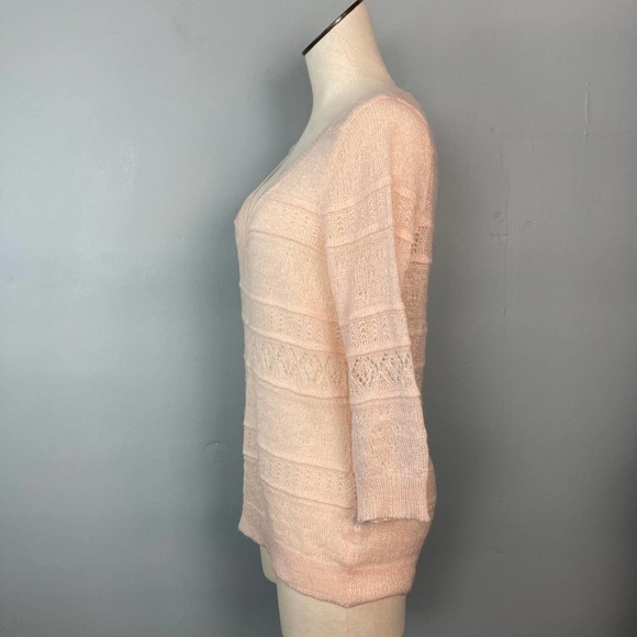 NEW York & Company Mohair Blend Delicate Open Knit Pink Sweater 3/4 Length Small - Picture 7 of 12